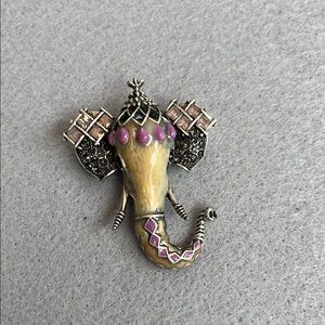 Elegant Elephant Brooch with Purple and Gold Accents